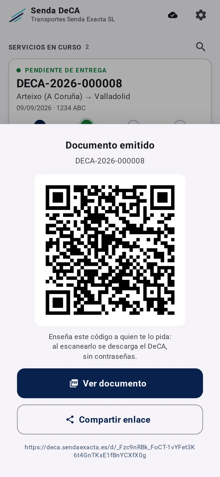 Descarga directa del documento al escanear el QR, sin contraseña
